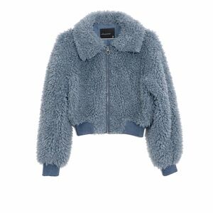 Olivaceous Light Blue Faux Fur Jacket